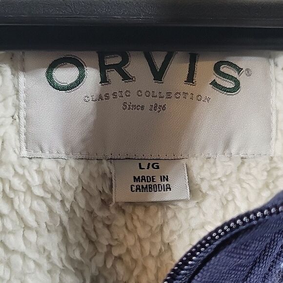 Orvis Men’s L Brighton Sweater Jacket Blue Heathered 1/4 Zip Sherpa Pullover - Picture 2 of 4